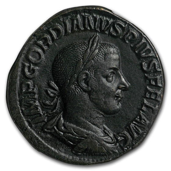 Roman AE Sestertius Emp. Gordian III (238-244 AD) Ch XF NGC Roman AE Sestertius Emp. Gordian III (238-244 AD) Ch XF NGC